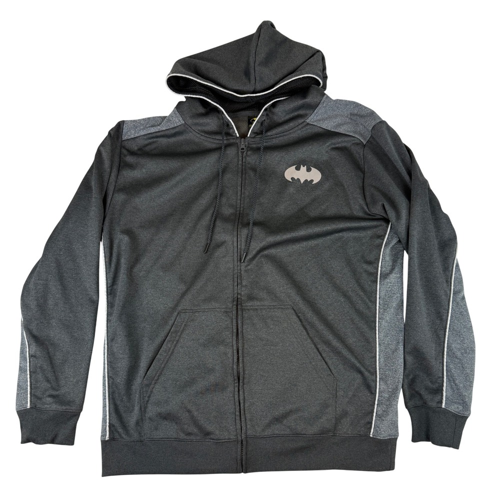 Batman Zip Up Hoodie Mens XL Gray DC Comics Performance Fleece Sweatshirt